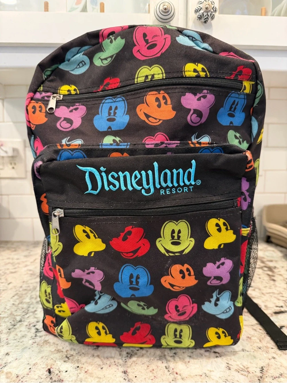 Disney Black Backpack with Multicolor Mickey Faces
